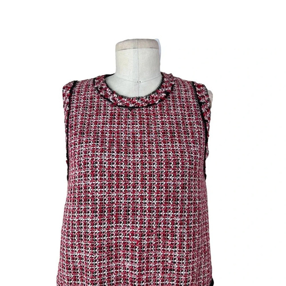 Zara Red‎ Tweed Black Fringe Sleeveless Shell Top Size Small - Picture 4 of 10